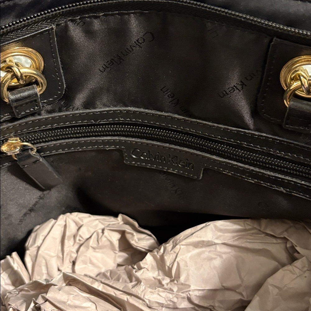 Calvin Klein Black Tote with Gold Chain Accents - Picture 5 of 7